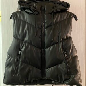 leather puffer vest w/ hood
